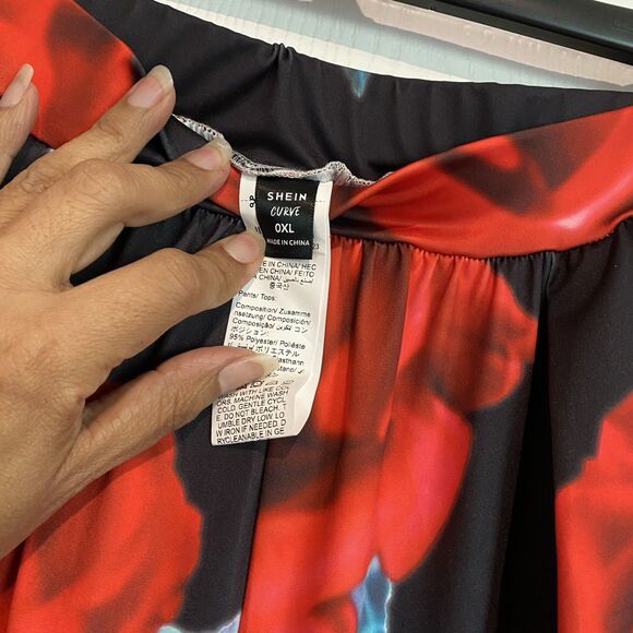 SHEIN Rose Motif Wide Leg Elastic Waist Pants Romantic Garden Inspired Retro 0XL - Picture 3 of 6